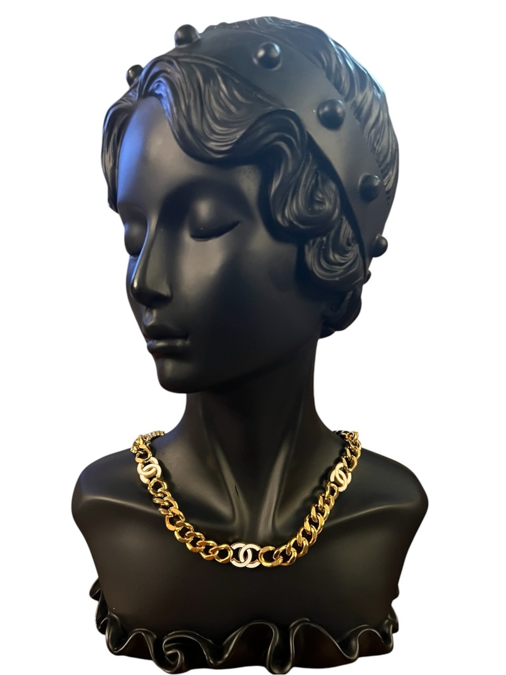 ChaneI Chain Necklace/ Choker Gold-Tone with White Enamel CC logos